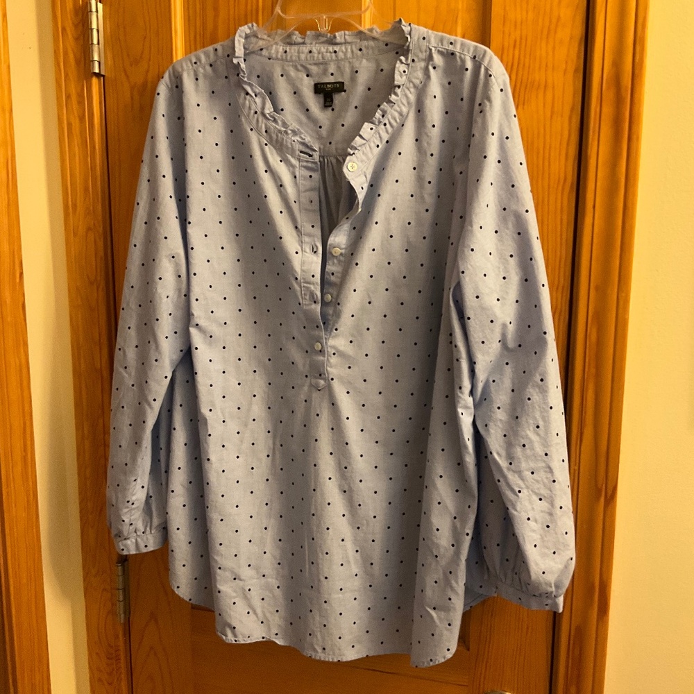 Talbots Ruffle Neck Button Blouse